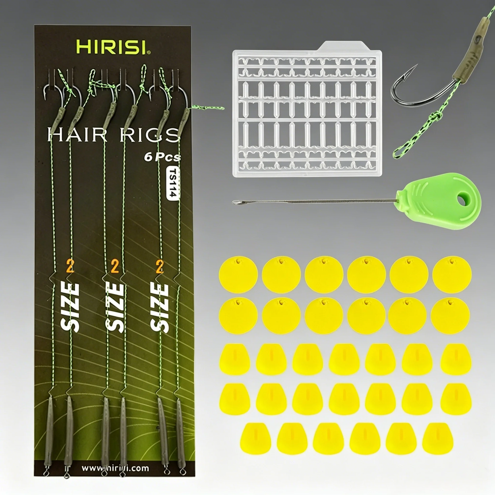 Montaje para carpas Hirisi con anzuelos de acero carbono y giratorios