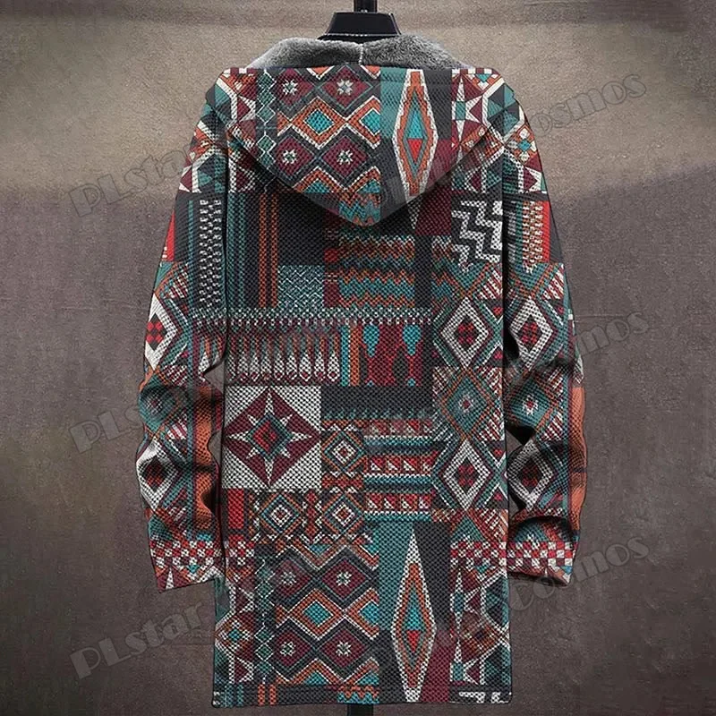 Abrigo largo con capucha vintage de felpa gruesa y estampado 3D - imagen 2