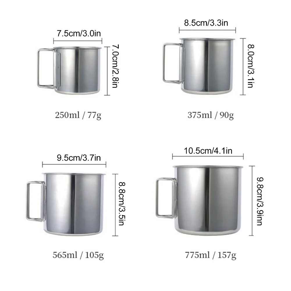 Set de 4 tazas de camping de acero inoxidable apiladas