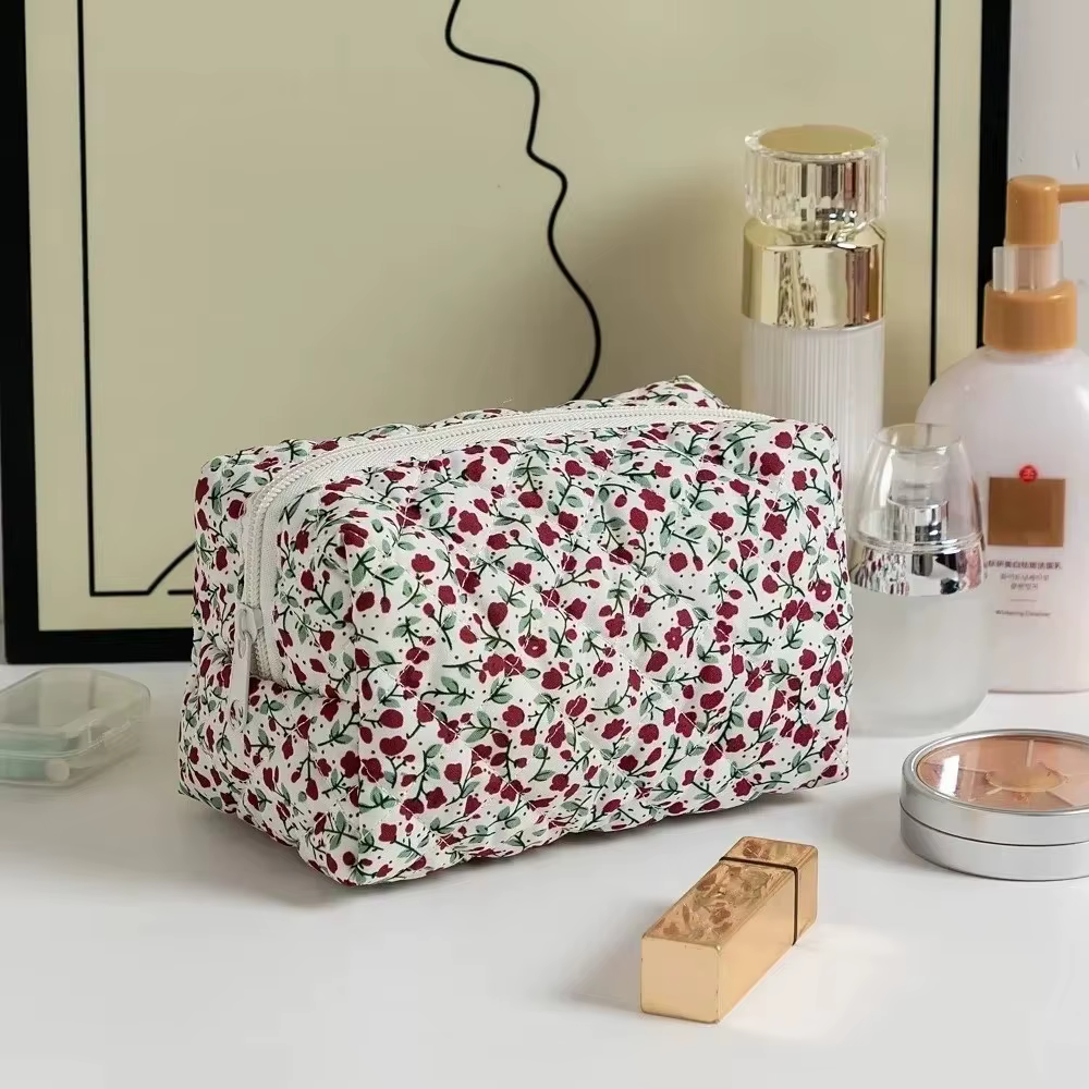 Neceser de maquillaje acolchado de algodón con estampado floral - imagen 3