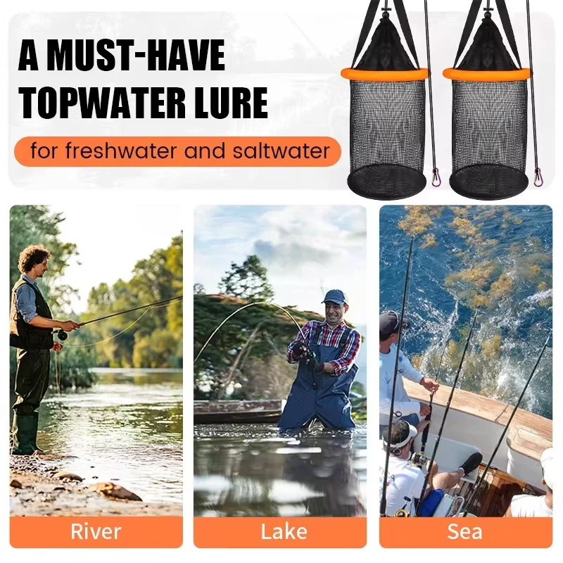 Red de protección portátil para peces con malla naranja-negro - imagen 4