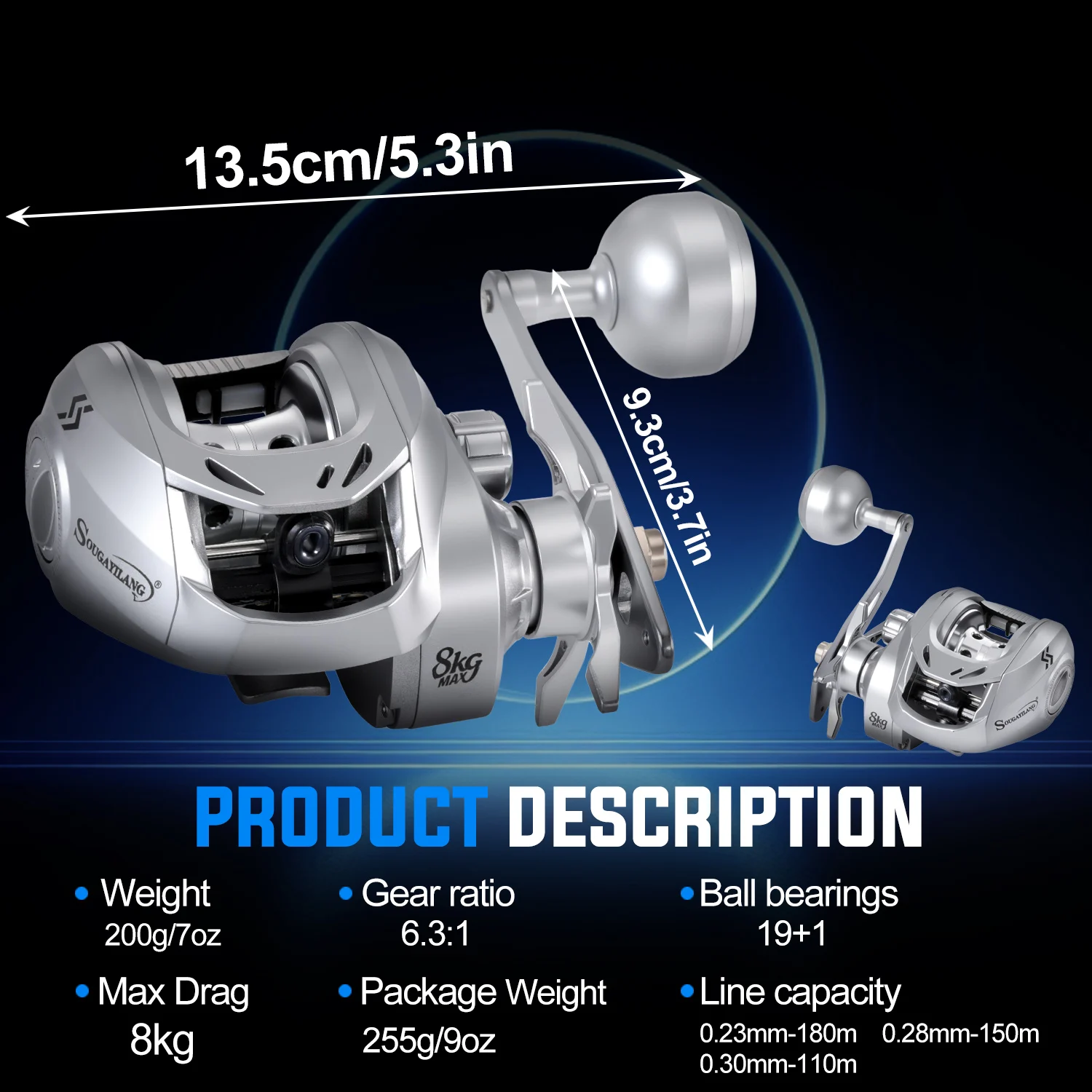 Carrete Baitcasting Sougayilang de Aluminio Ligero – Ideal para Pesca - imagen 3