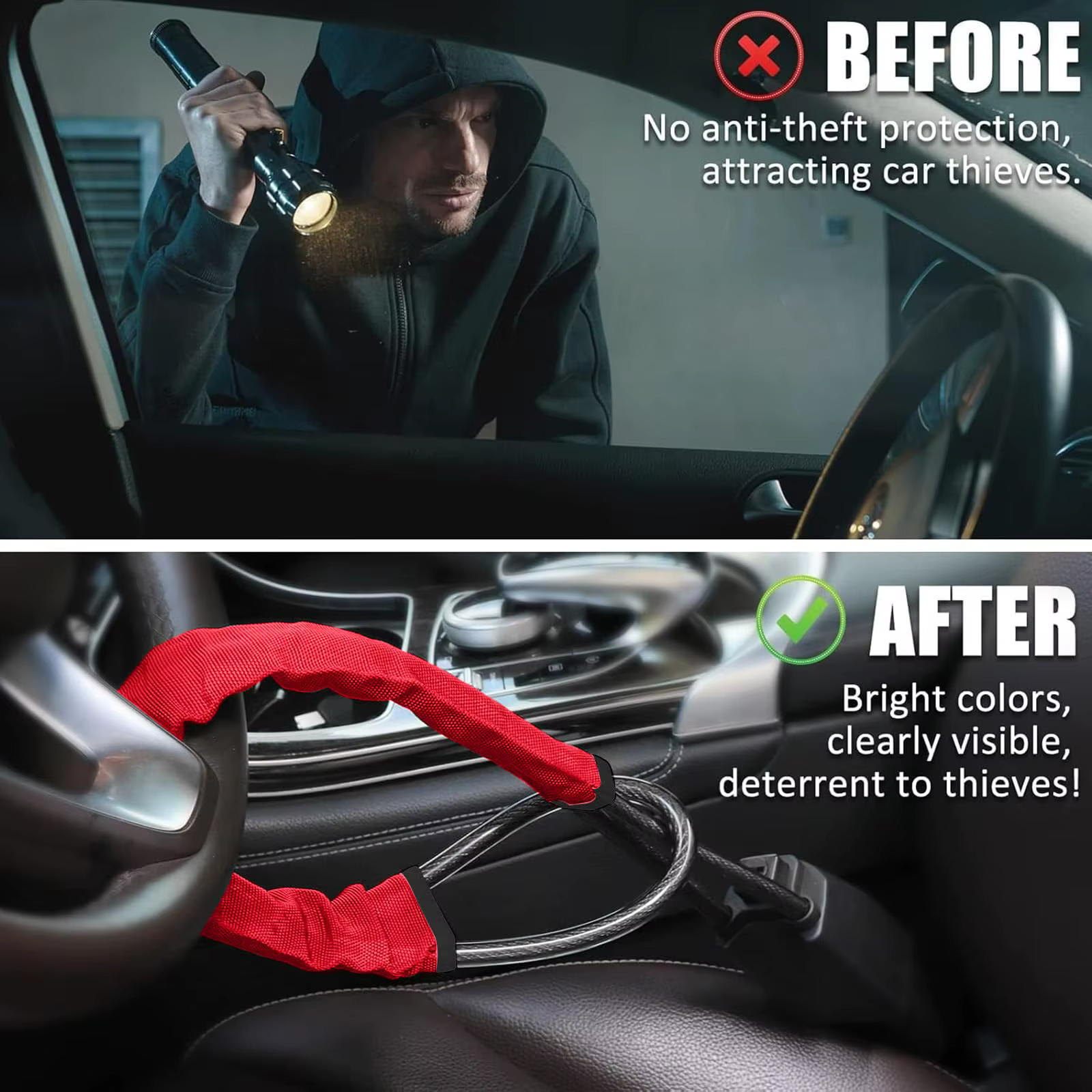 Antirrobo universal para volante coche y cinturón con cable acero - imagen 5