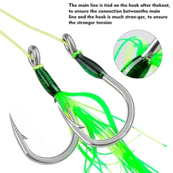 Anzuelos Dobles Jigging Ojo Grande con Pluma Verde Proberos – Acero