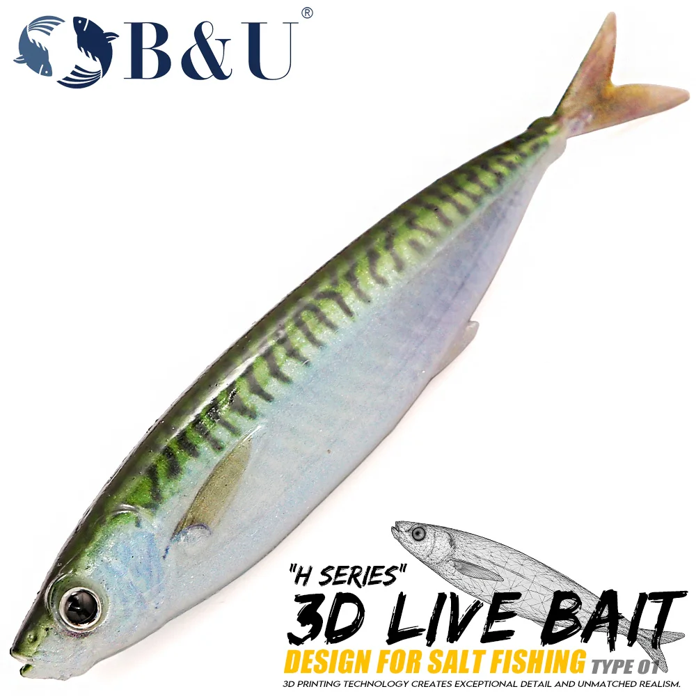 B&U señuelo blando 3D macarela realista – cebo para lubina - imagen 3
