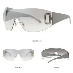 Gafas de sol deportivas sin montura envolventes punk Y2K para mujer