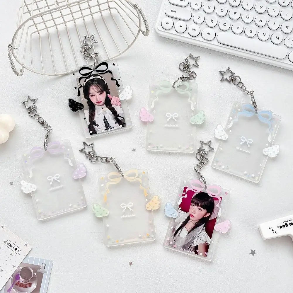 Protector de tarjetas acrílico con lazo, ala de ángel y llavero estrella - imagen 2