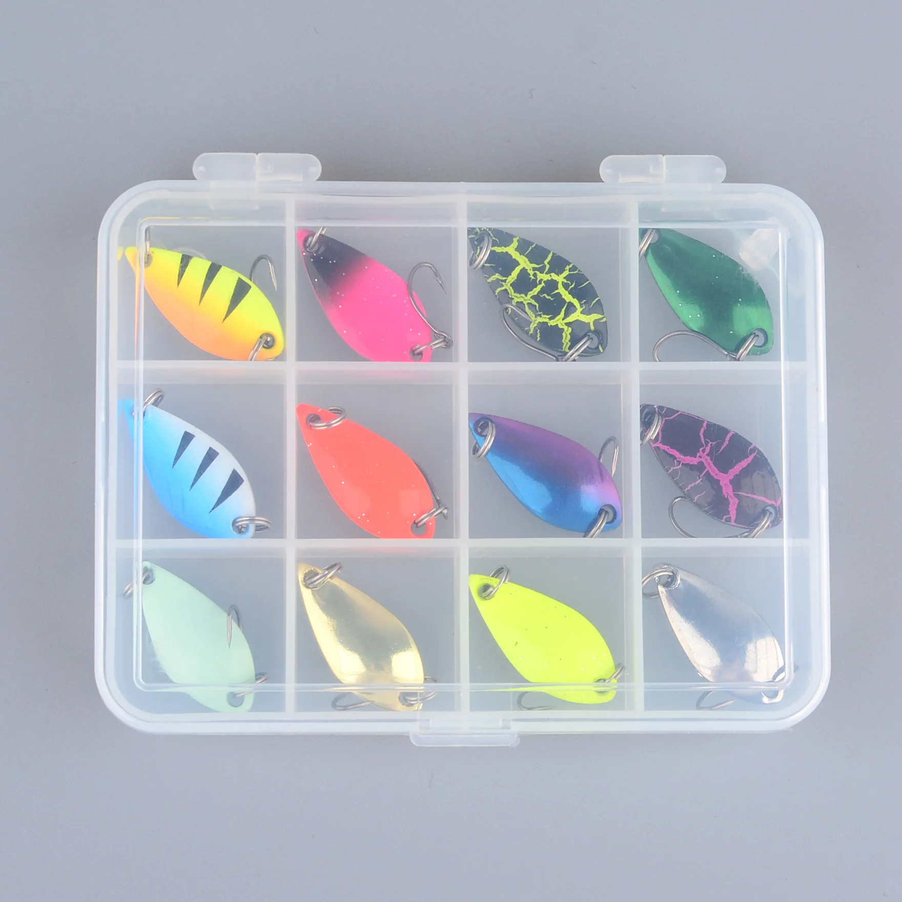Conjunto de 12 señuelos de metal tipo cuchara giratoria