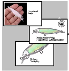 Señuelos Minnow en blanco Chan'sHuang 8cm – sonajero holográfico