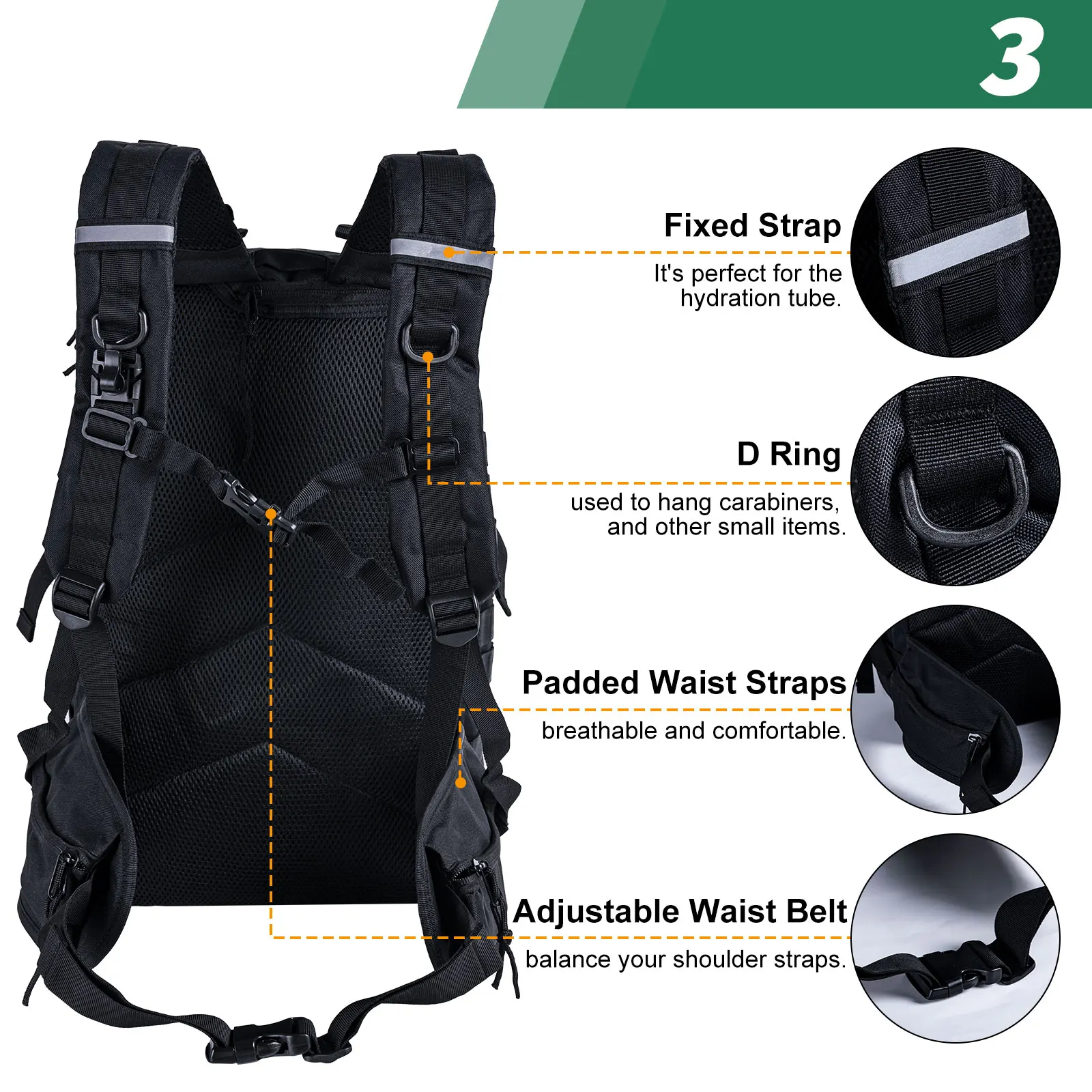 Mochila de pesca Goture negra camuflaje para viajes y senderismo - imagen 5