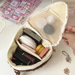 Neceser de maquillaje triangular plegable con estampado de cerezas