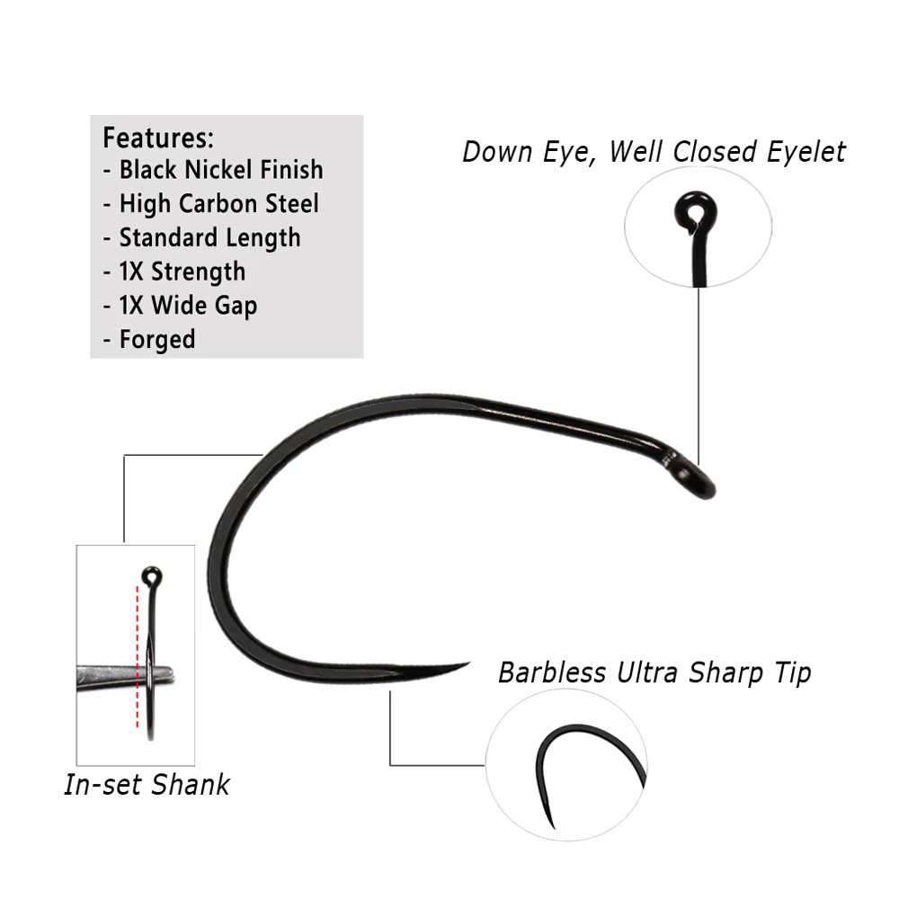 Bimoo Anzuelo Curvo de Acero Alto Carbono para Ninfa y Mosca seca - imagen 2