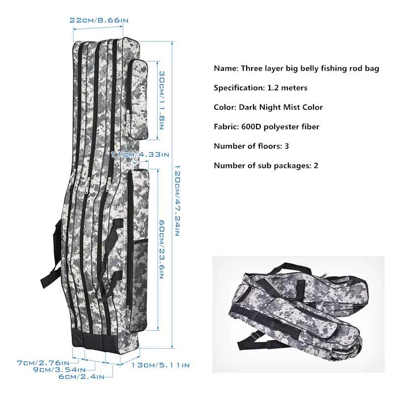 Bolsa plegable para cañas de pesca en mar 1,2-1,5 m con doble correa