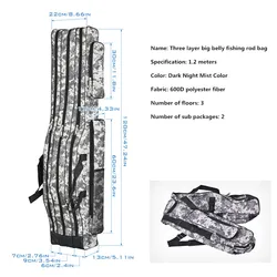 Bolsa plegable para cañas de pesca en mar 1,2-1,5 m con doble correa