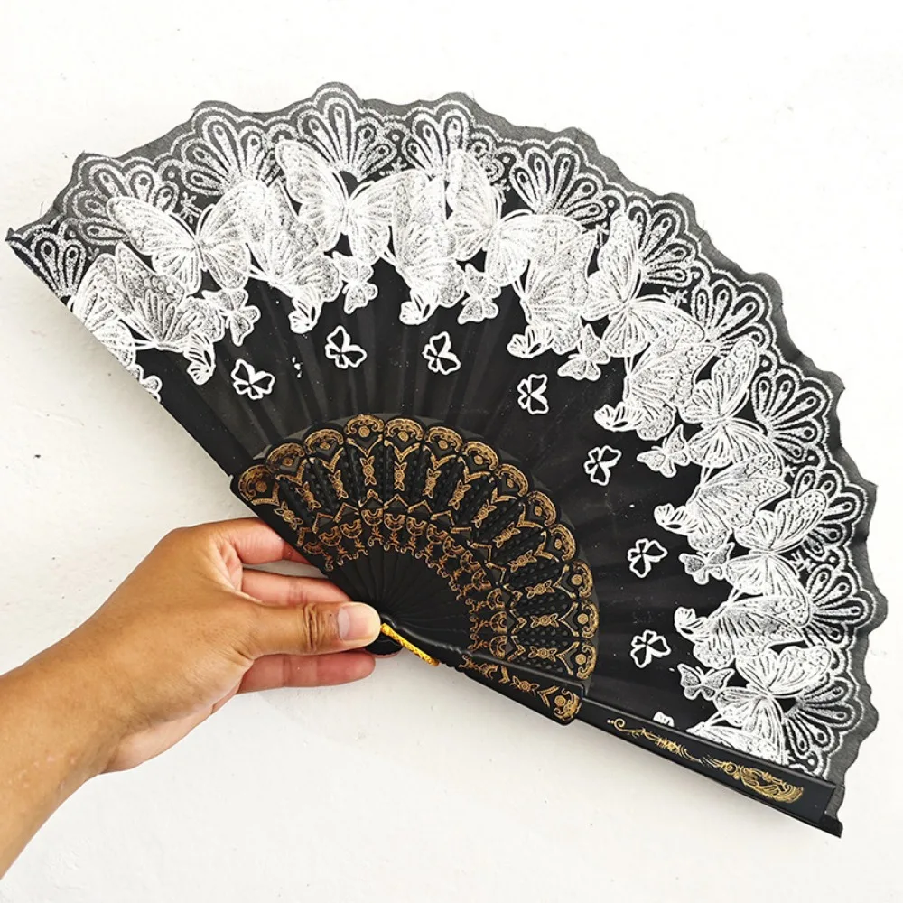 Abanico plegable bordado multicolor con estampado y bloqueo dorado - imagen 4
