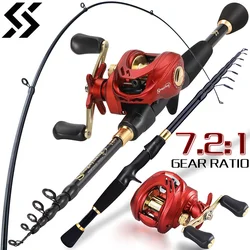Sougayilang Combo: Cana telescopica de pesca fibra carbono 2,4-7,2 m