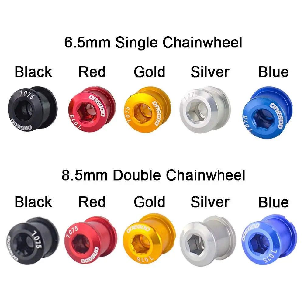 Tornillos de plato en varios colores: negro, rojo, dorado, plata y azul
