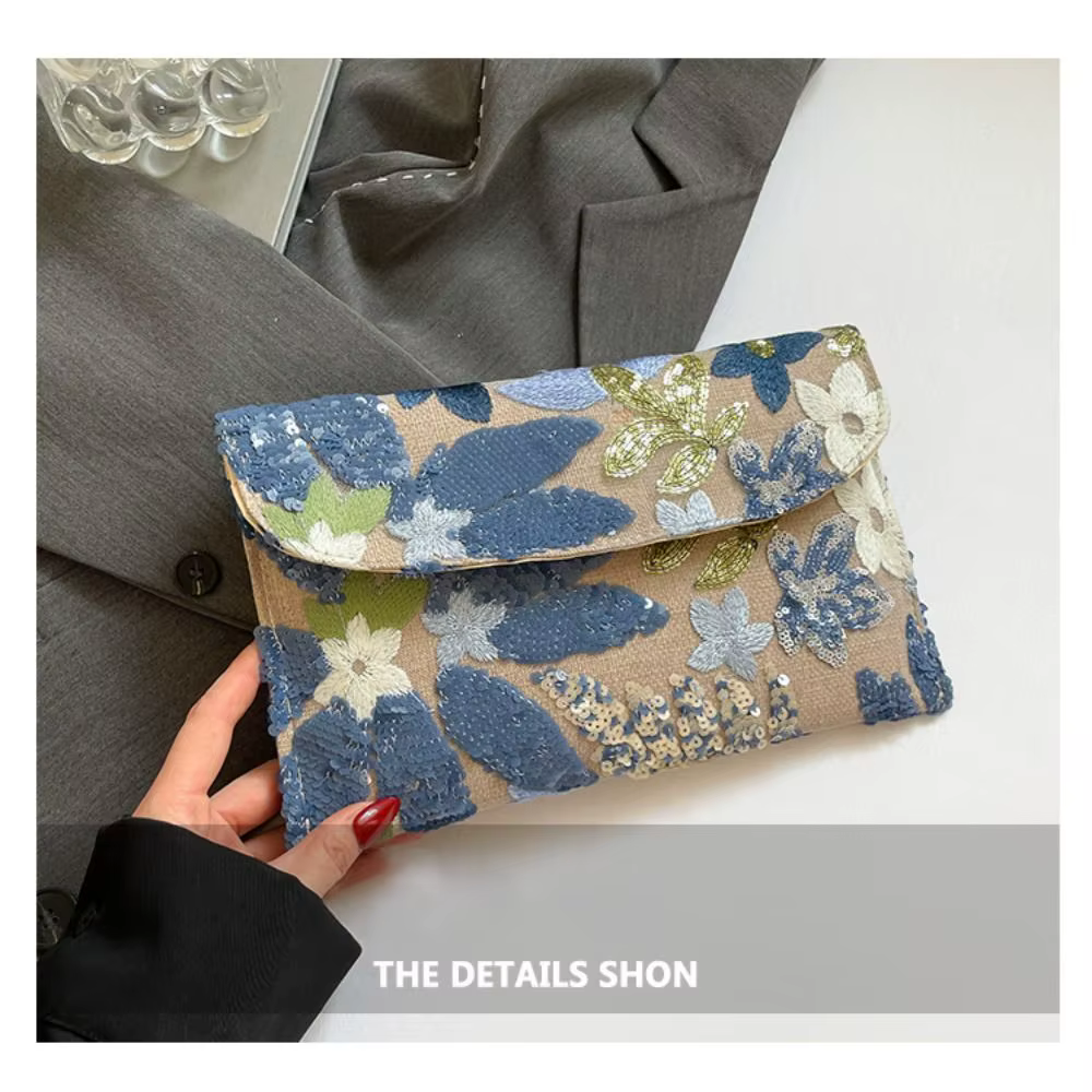 Bolso de mano con bordado floral brillante