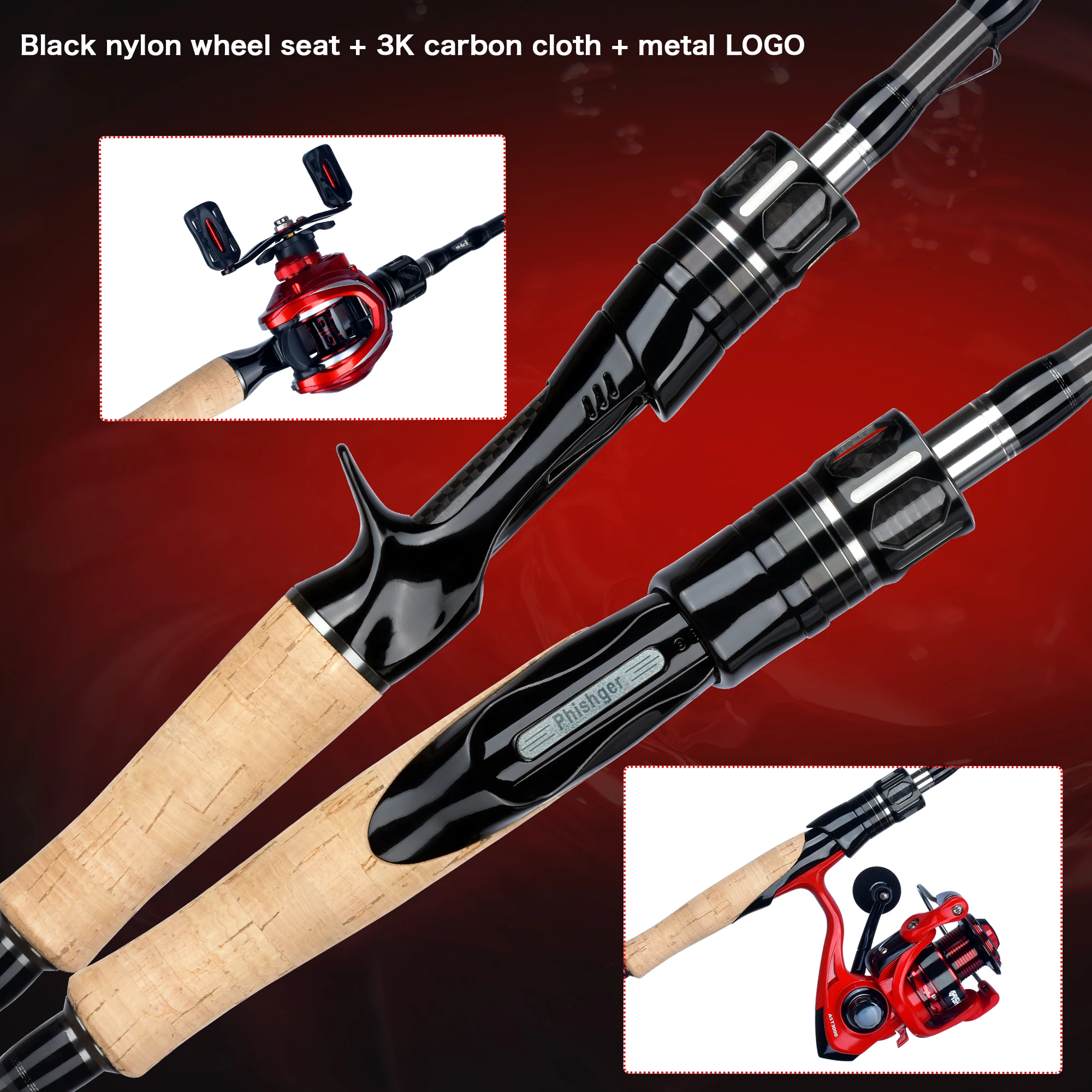 BIUTIFU Caña baitcasting de viaje – Carbono guías Fuji potencia ML-MH - imagen 5