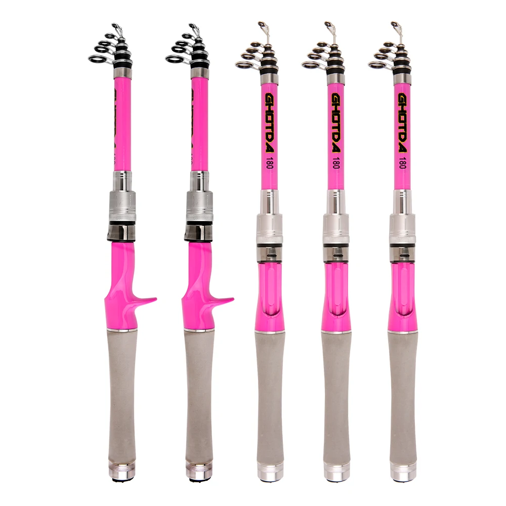 Caña de pescar telescópica carbono ultraligera rosa spinning y casting - imagen 3