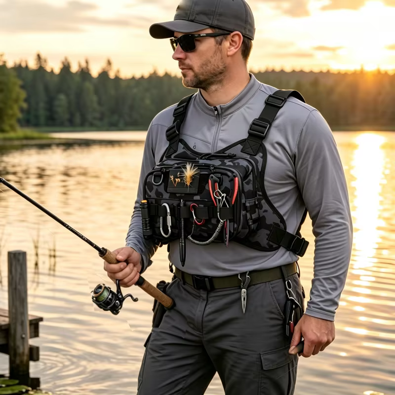Chaleco de pesca táctico con mochila y bolsillos MOLLE - imagen 2