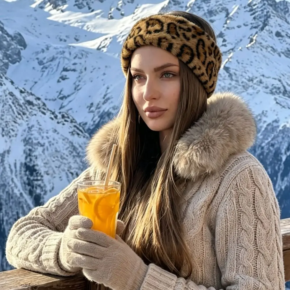 Diadema de invierno de pelo sintético con estampado de leopardo