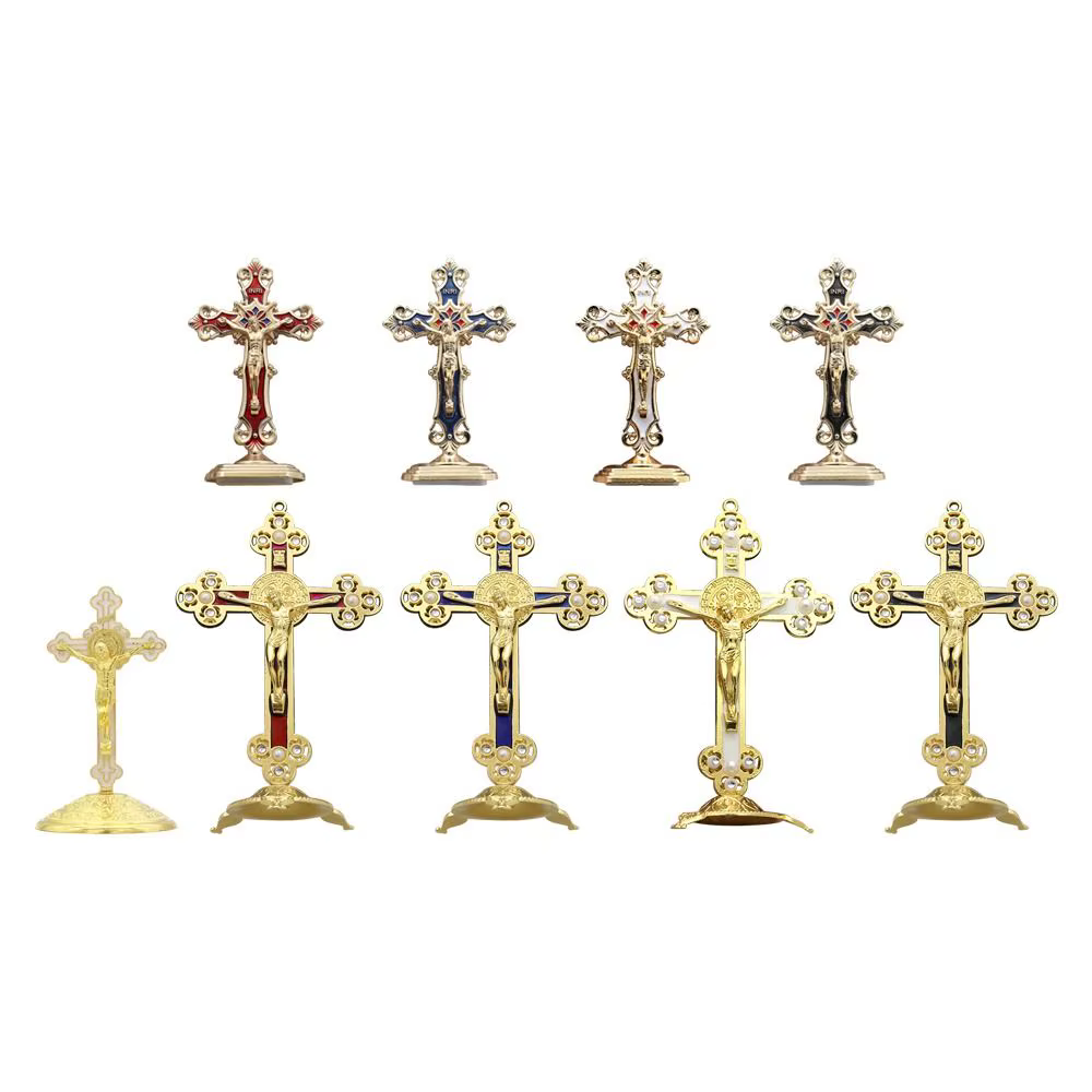 Cruz de mesa esmaltada dorada para decoración metálica - imagen 3