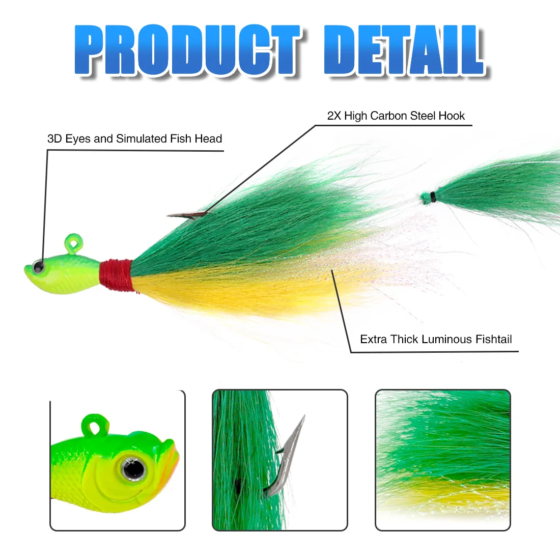 Anzuelos Jig Bucktail multicolores para agua salada y dulce