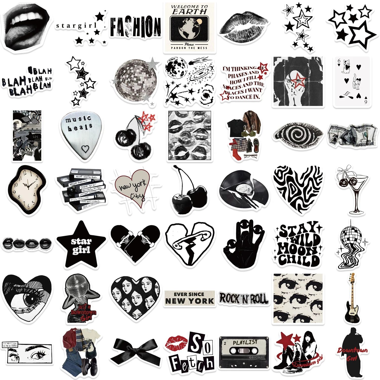Pegatinas de vinilo retro blanco y negro estilo Y2K para niñas - imagen 5