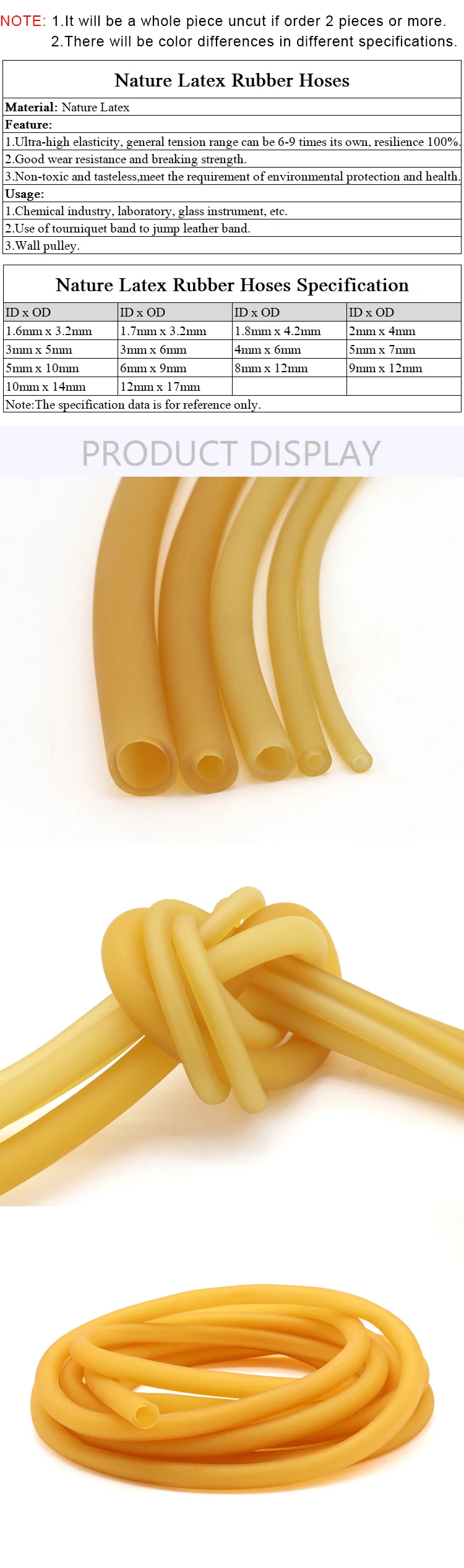 Comparacionvisual de diferentes diametros de mangueras de látex