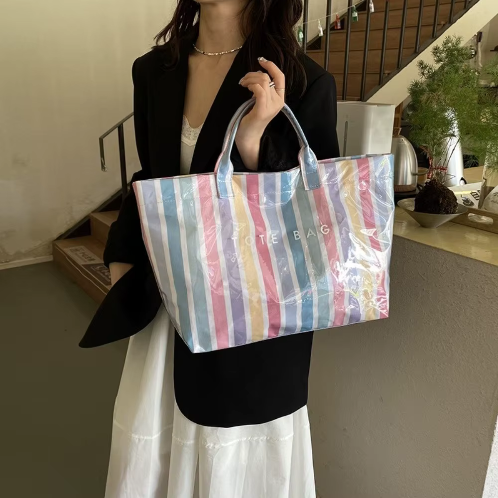 Bolso de mano PVC a rayas ligero gran capacidad cierre magnético - imagen 4