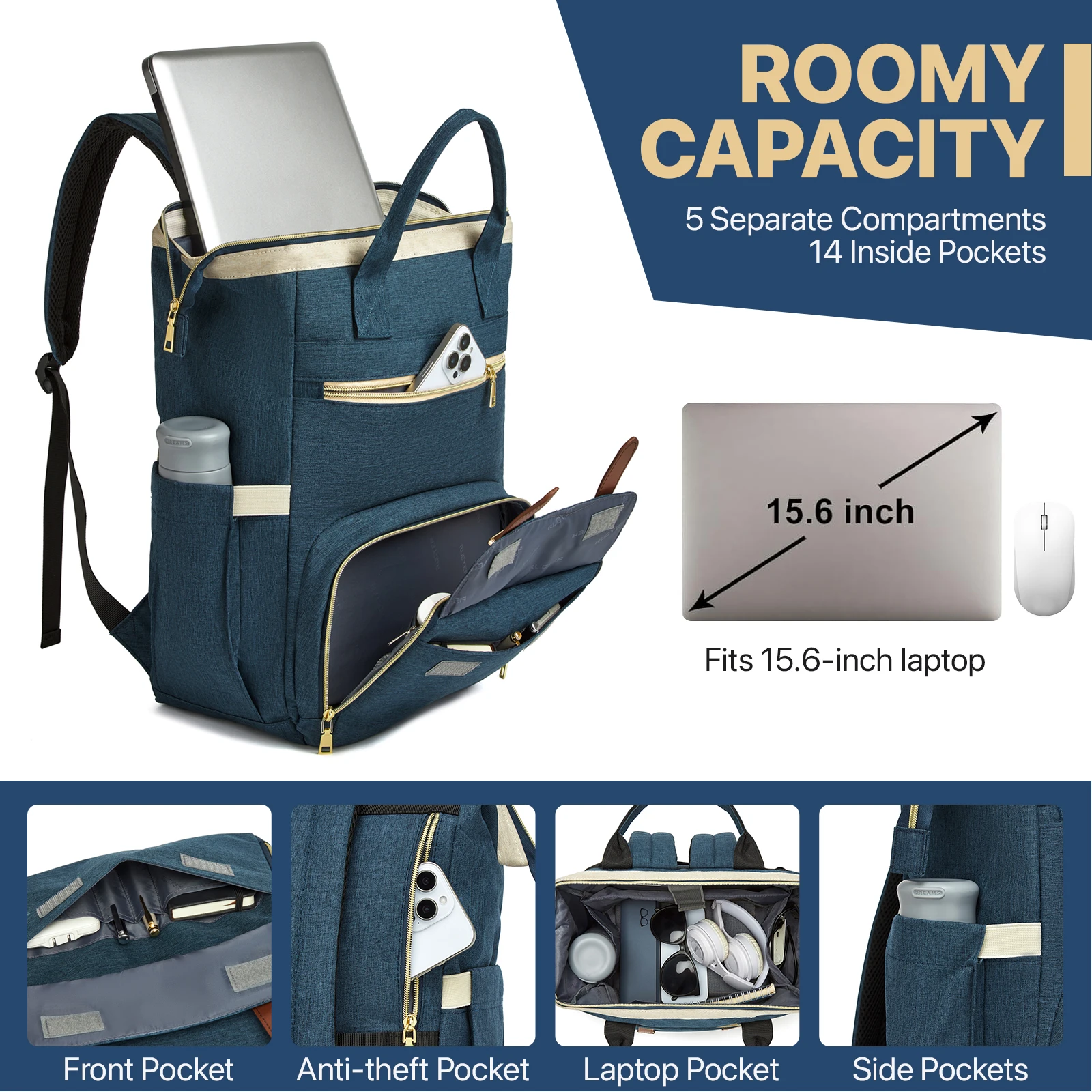 Mochila para portátil de 15,6 pulgadas con USB y compartimento térmico - imagen 2