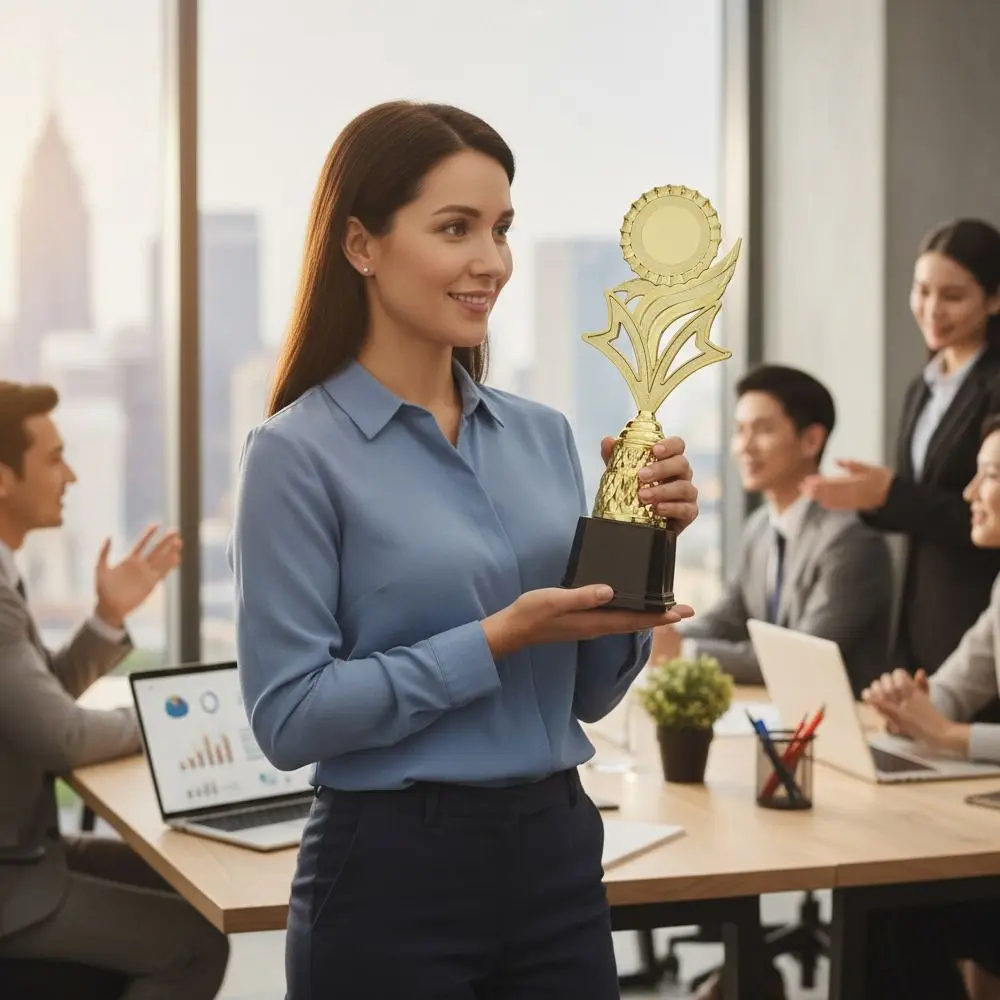 Trofeo premio dorado estrella de cinco puntas con bola - imagen 3