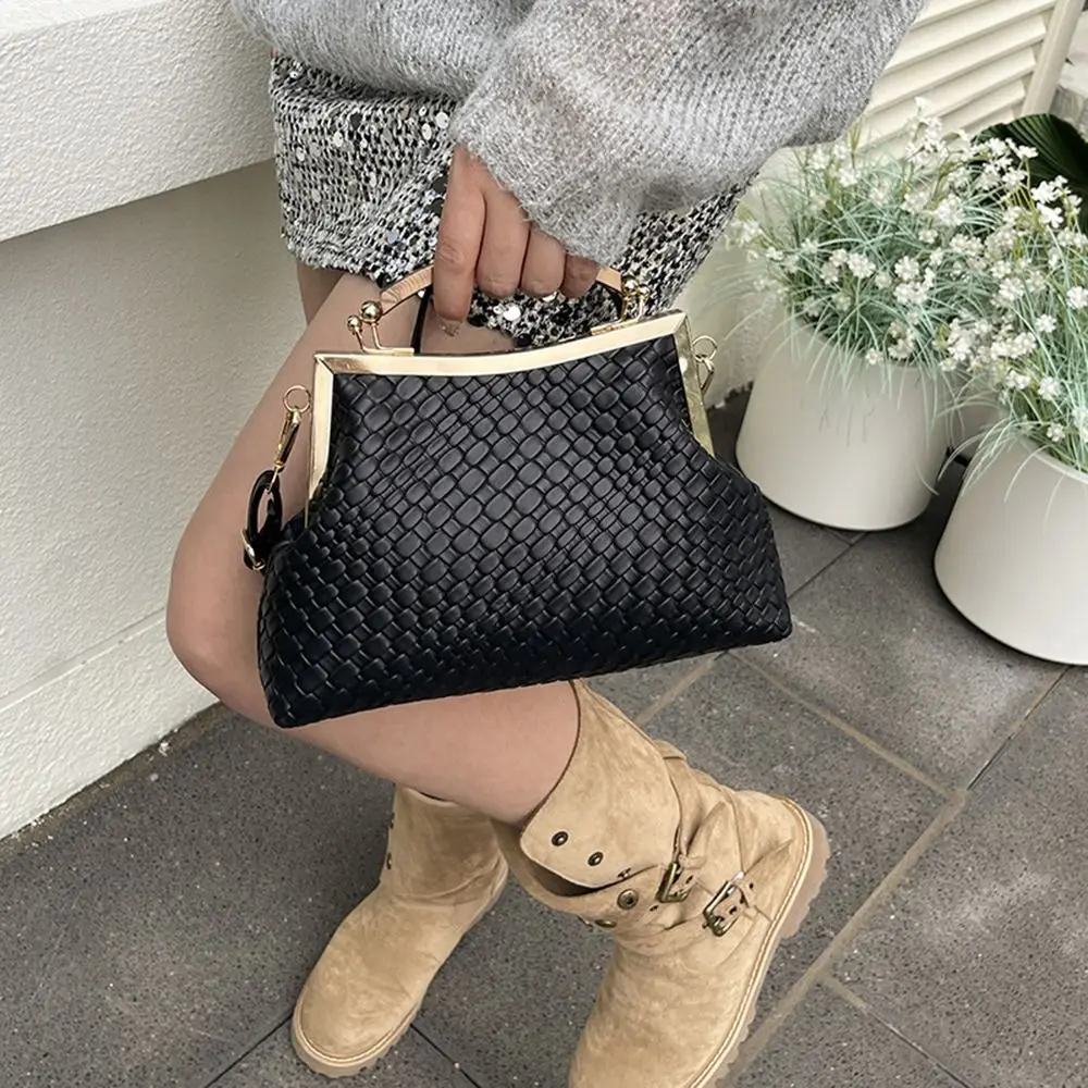 Bolso bandolera retro de cuero PU con gran capacidad y clip