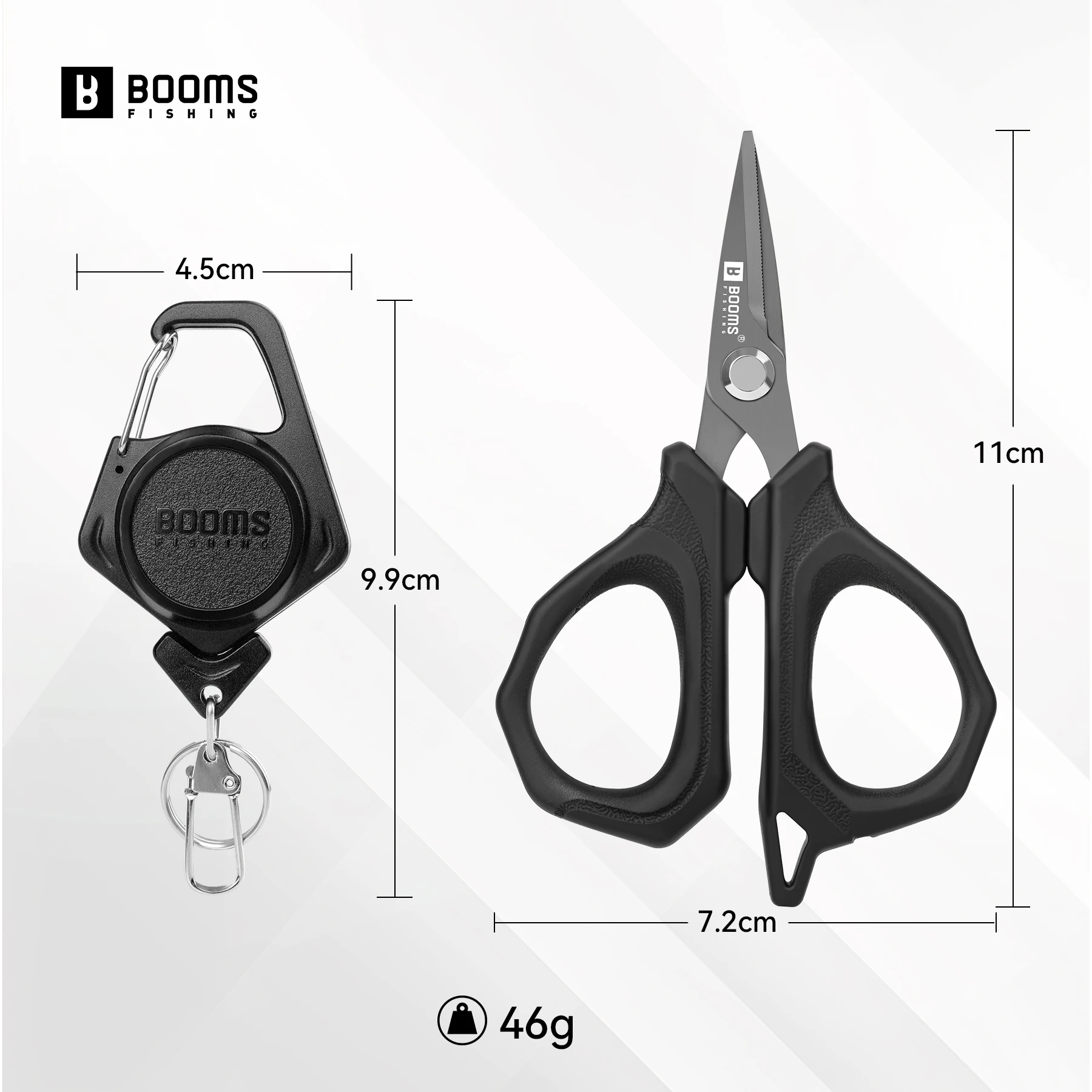 Detalle de las tijeras de pesca Booms Fishing