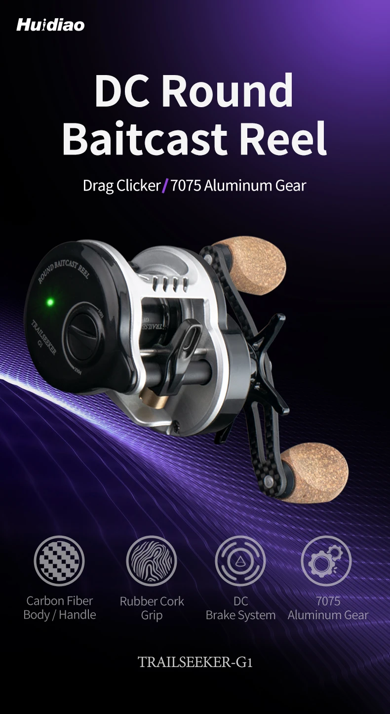 Carrete de pesca baitcasting ultraligero Huidiao TRAILSEEKER G1 DC