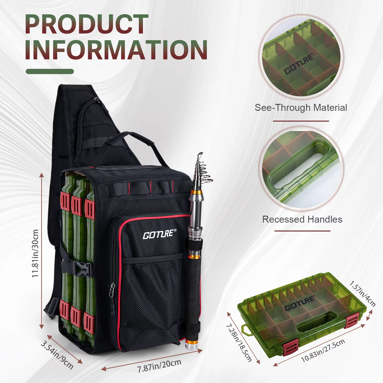 Mochila de pesca Goture 900D impermeable con bandejas y eslinga - imagen 5