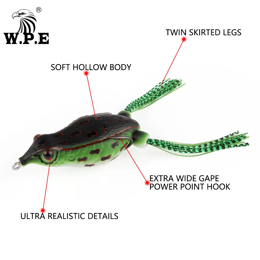 W.P.E Señuelo Rana de Superficie Suave para Lubina - Cabeza Serpiente - imagen 3