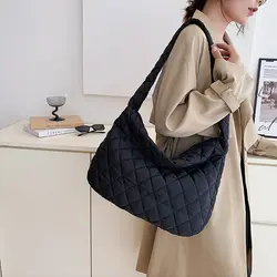 Bolso acolchado de algodón cálido tipo bandolera grande a cuadros