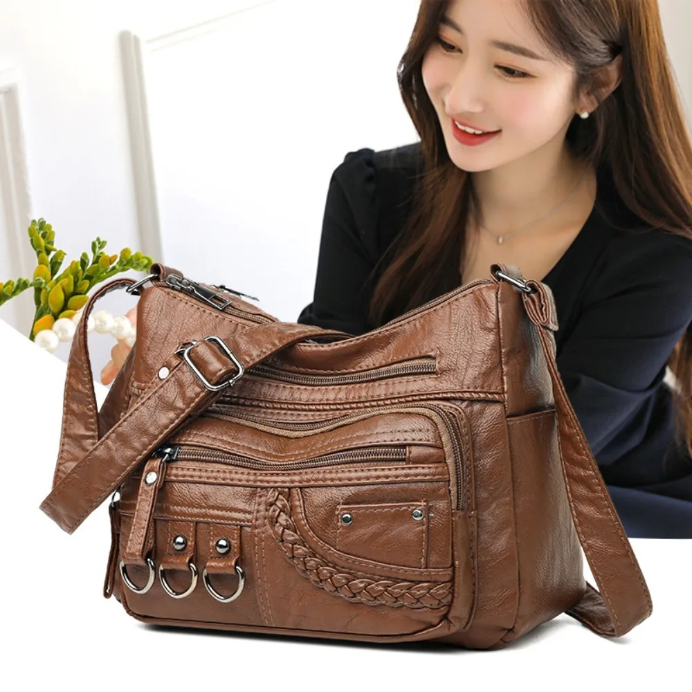 Bolso bandolera de cuero PU vintage con múltiples bolsillos - imagen 2