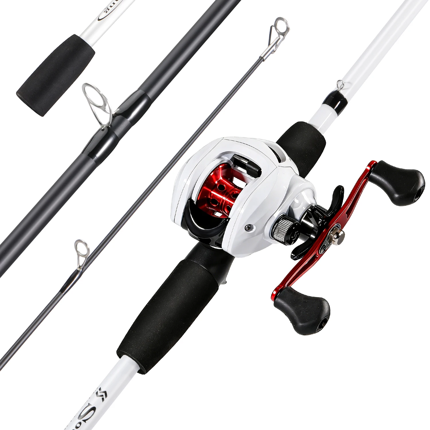 Caña y carrete de baitcasting en acción