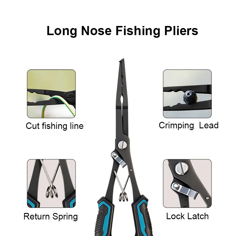 Alicates para señuelos y pinza peces pequeños de acero titanio negro - imagen 3