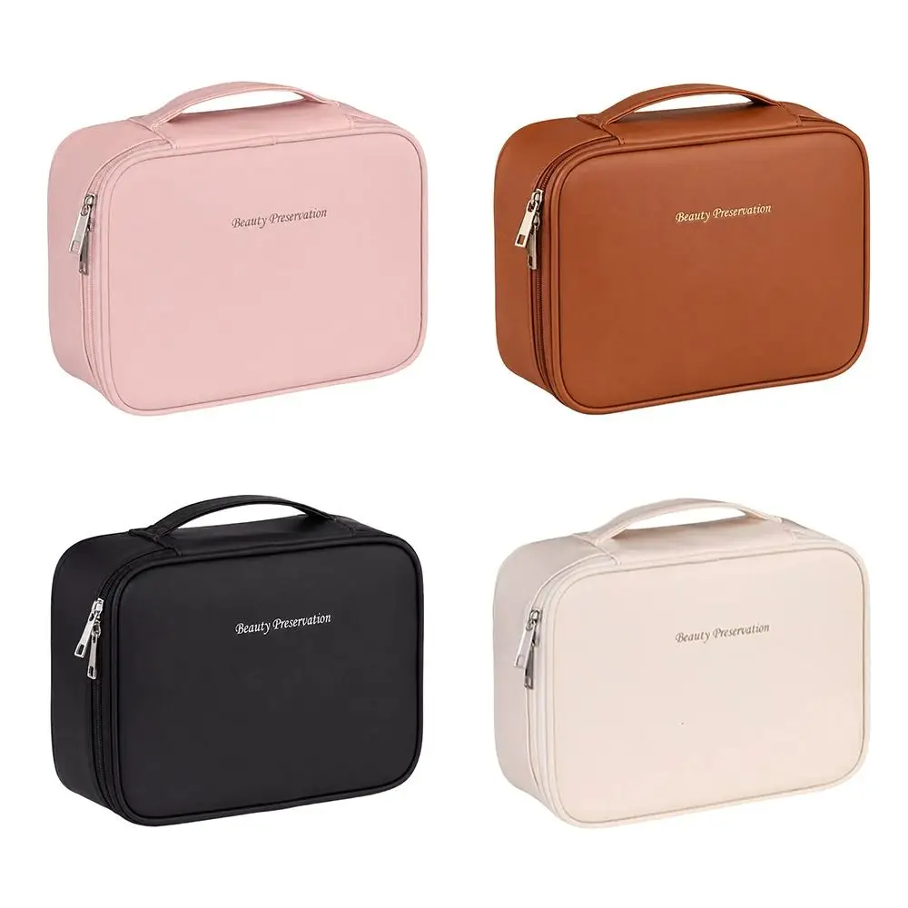 Bolsa de cosméticos impermeable doble capa con cierre y gran capacidad
