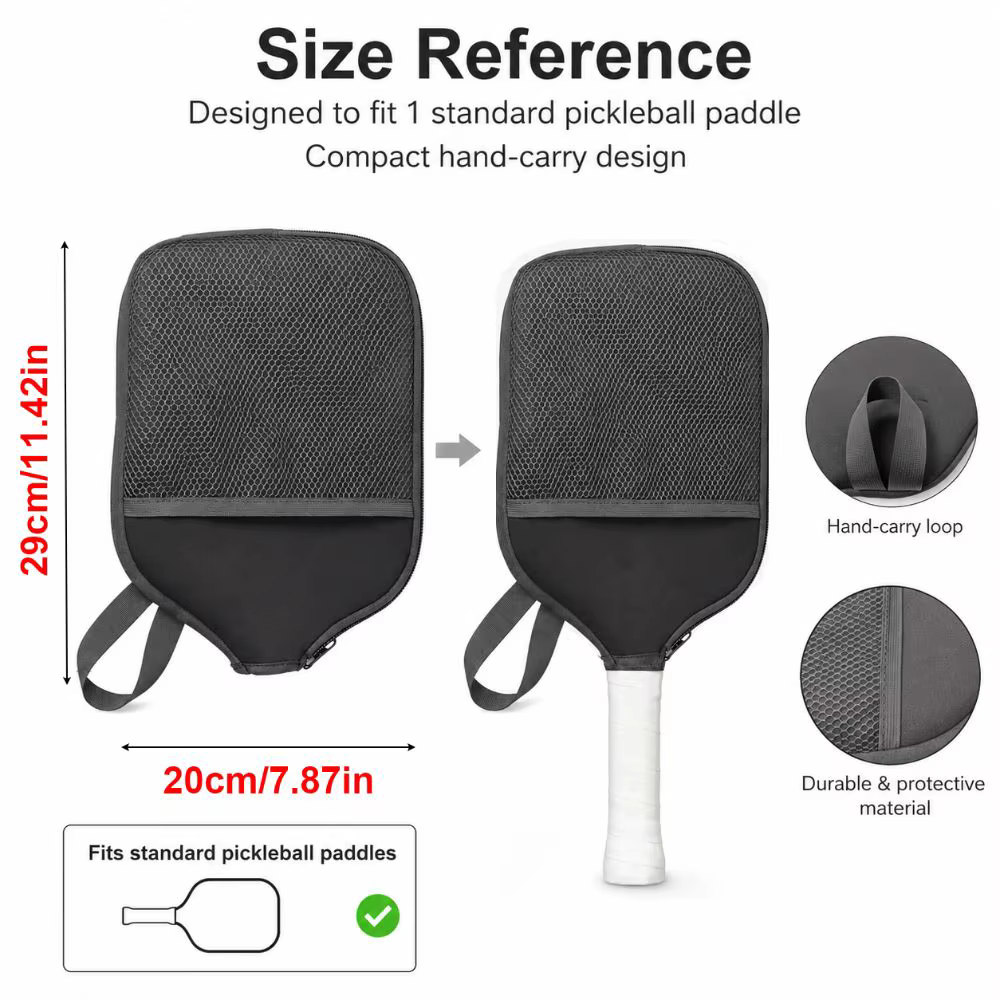 Funda para pala de pickleball negra con cremallera
