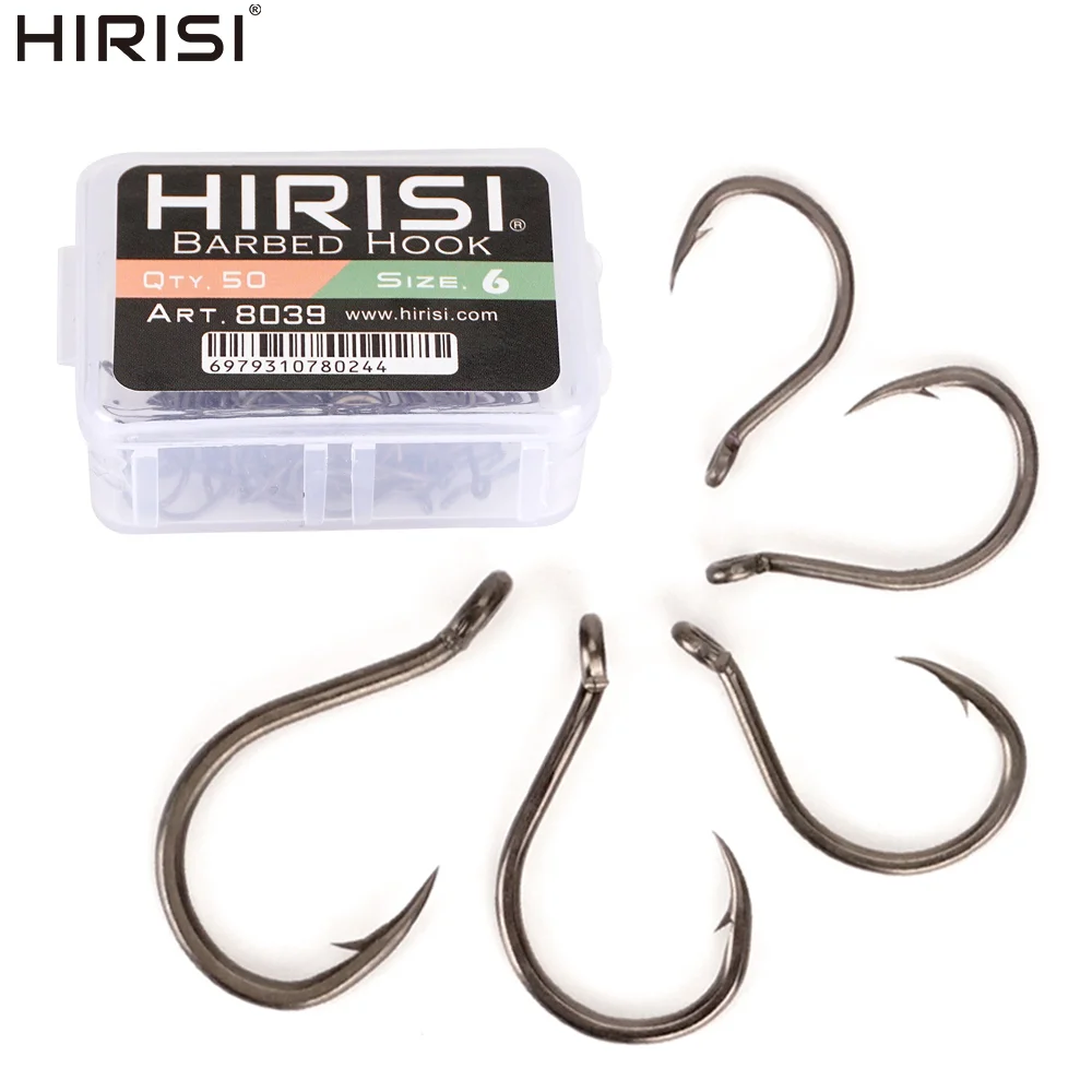 Anzuelos carpa Hirisi 8039 acero alto carbono PTFE ojo afilado