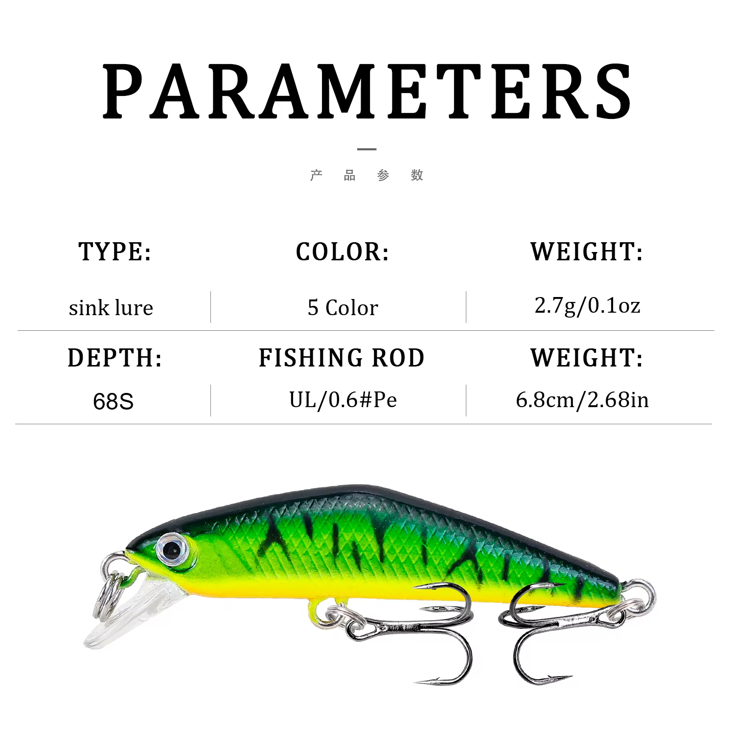 Wobbler Minnow Hundido 6,8 cm – Para Lubina y Lucio