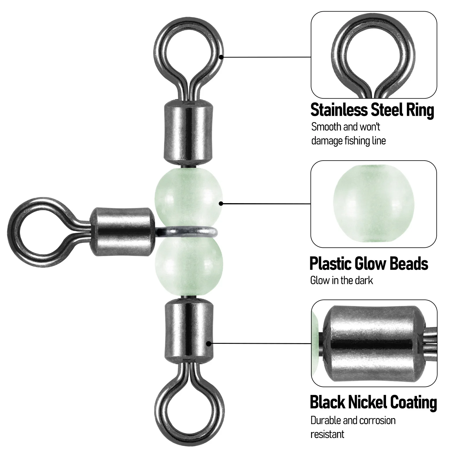 Experimente el mejor accesorio de pesca con anillos de acero inoxidable duraderos cuentas de plástico brillantes y recubrimiento de níquel negro para un rendimiento suave y duradero