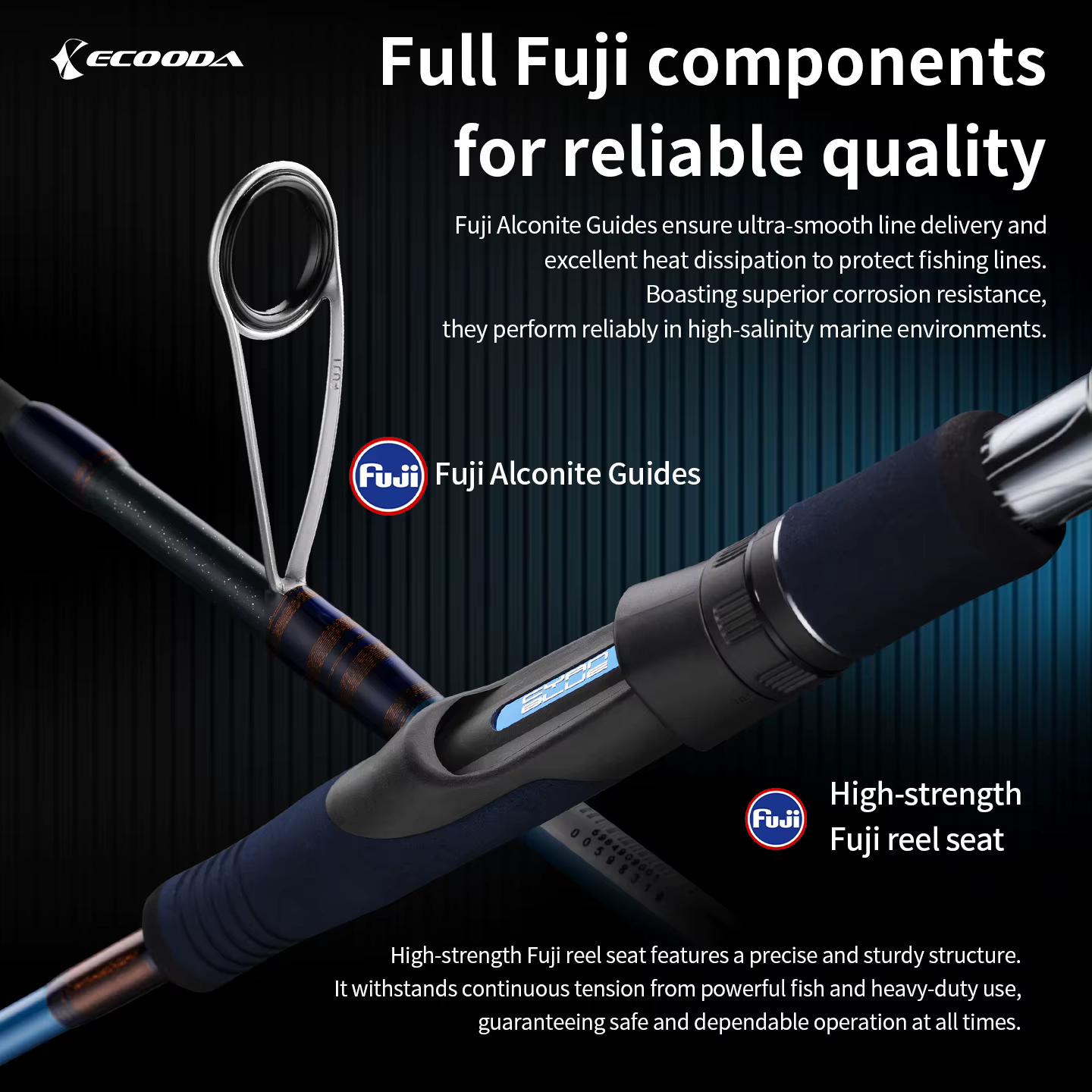 Caña de jigging Ecooda Cyan Blue Light 30T – Carbono sólido y Kevlar - imagen 4