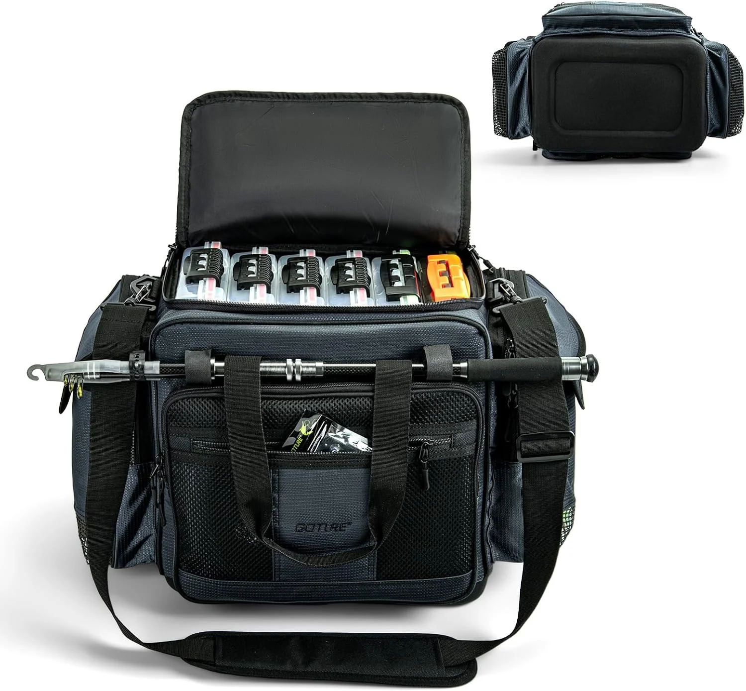 Bolsa de pesca Goture resistente al agua con base EVA y portacañas