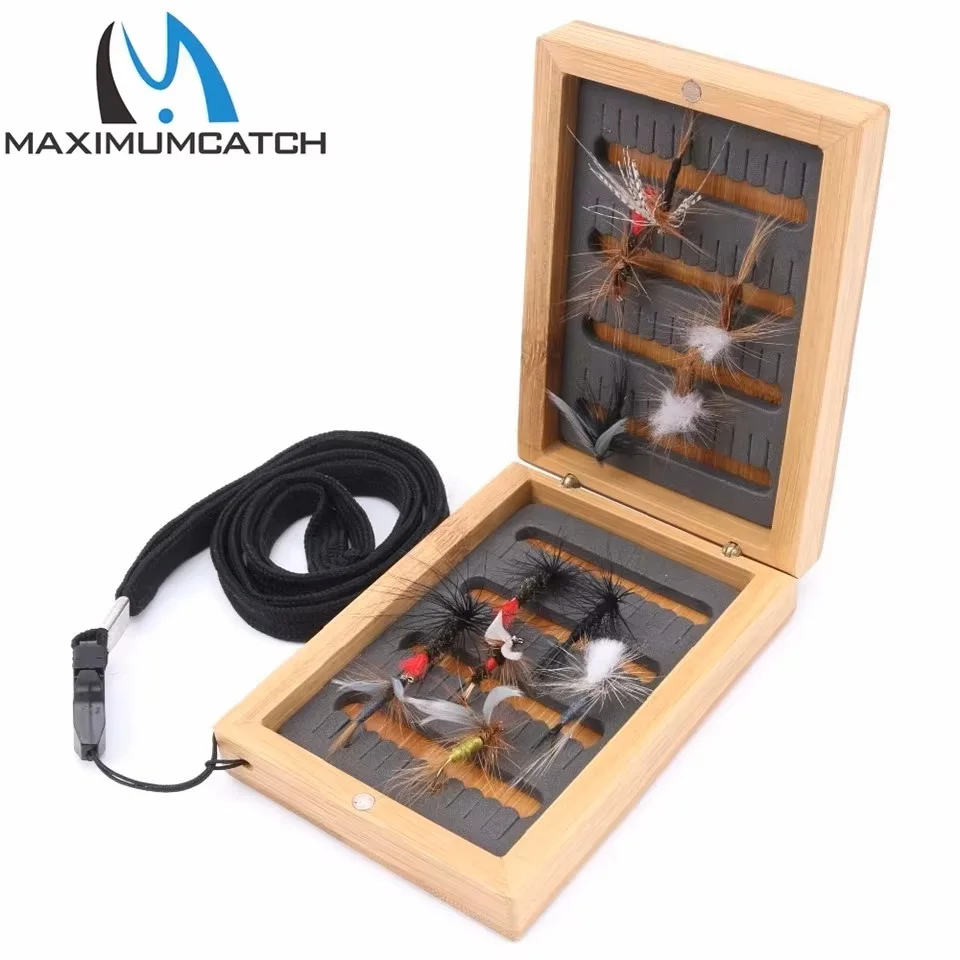 MAXIMUMCATCH Caja para moscas de madera natural con gancho ajustable - imagen 3
